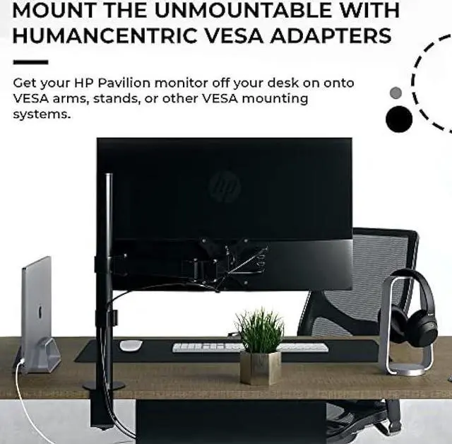 Alt view image 2 of 7 - VESA Mount Adapter for HP Pavilion 27xw, 25xw, 24xw, 23xw, 22xw, 22cwa, 27cw, 25cw, 24cw, 23cw, and 22cw Monitors - by HumanCentric