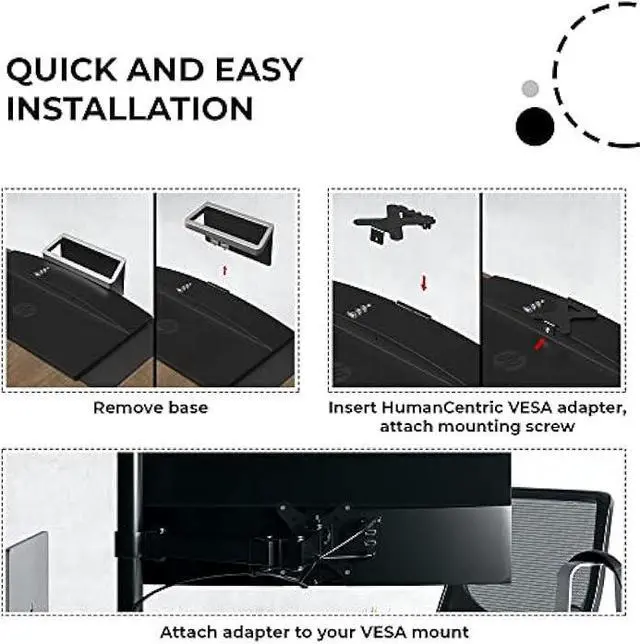 Alt view image 5 of 7 - VESA Mount Adapter for HP Pavilion 27xw, 25xw, 24xw, 23xw, 22xw, 22cwa, 27cw, 25cw, 24cw, 23cw, and 22cw Monitors - by HumanCentric