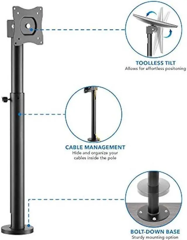 Alt view image 4 of 6 - Mount-It! Point-of-Sale Register Stand for Checkout Stations and Screens with VESA Patterns | Height Adjustable Pole with Bolt-Down Base, VESA 75, 100 Compatible