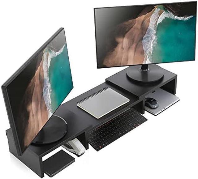 Dual Computer Monitor Stand Riser with Storage Organizer