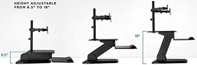 Alt view image 3 of 5 - Mount-It! Sit Stand Workstation Standing Desk Converter with Dual Monitor Mount Combo, Ergonomic Height Adjustable Tabletop Desk, Black