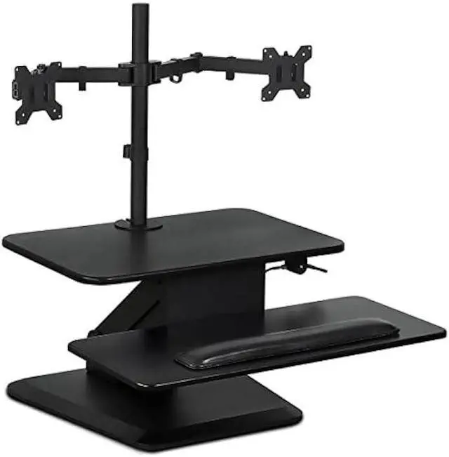 Main image of Mount-It! Sit Stand Workstation Standing Desk Converter with Dual Monitor Mount Combo, Ergonomic Height Adjustable Tabletop Desk, Black