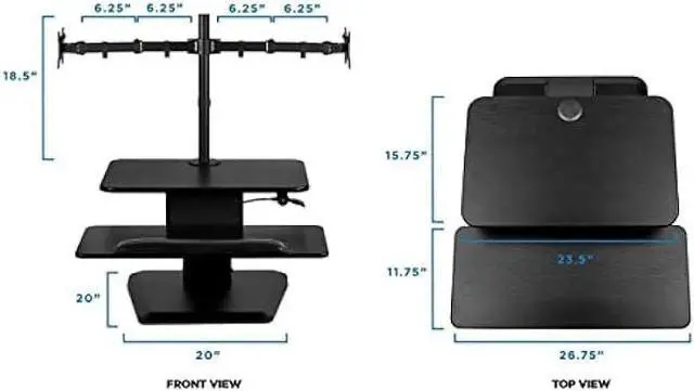 Alt view image 4 of 5 - Mount-It! Sit Stand Workstation Standing Desk Converter with Dual Monitor Mount Combo, Ergonomic Height Adjustable Tabletop Desk, Black