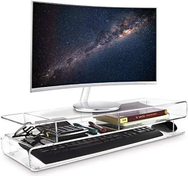 Main image of Ikee Design Acrylic Monitor Stand, Storage Riser for Desk Countertop with 3 Compartments, Clear Acrylic Monitor Stand with Storage for Study Room and Office, 23W x 7.4D x 4.5H