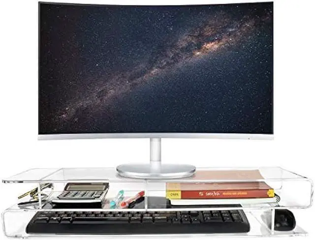Alt view image 3 of 6 - Ikee Design Acrylic Monitor Stand, Storage Riser for Desk Countertop with 3 Compartments, Clear Acrylic Monitor Stand with Storage for Study Room and Office, 23W x 7.4D x 4.5H
