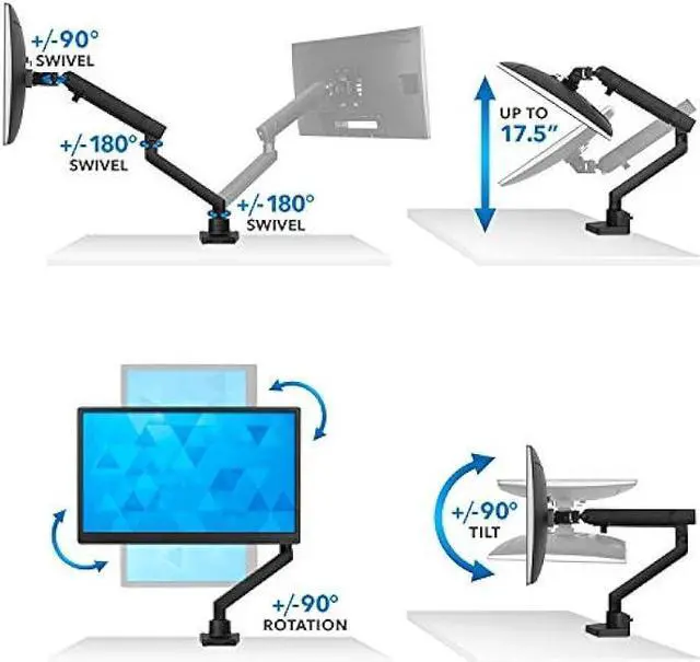 Alt view image 4 of 5 - Mount-It! Single Monitor Arm Mount | Premium Monitor Desk Stand | Articulating Mechanical Spring Arm | Fits 24 27 30 32 Inch VESA 75 100 Compatible Computer Screen | C-Clamp and Grommet Bases