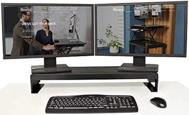 Alt view image 2 of 7 - Rocelco 30 Premium Dual Monitor Stand with AC Power Supply & USB 2.0 Charging | Metal Laptop TV PC Riser Shelf with Keyboard Mouse Storage and Cable Management | Black (R DMS)