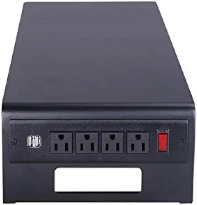 Alt view image 5 of 7 - Rocelco 30 Premium Dual Monitor Stand with AC Power Supply & USB 2.0 Charging | Metal Laptop TV PC Riser Shelf with Keyboard Mouse Storage and Cable Management | Black (R DMS)