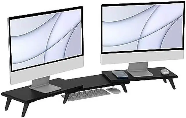 Main image of loukin Dual Monitor Stand Riser for Desk, 17.32*9.84 Large Computer Stand for 2 Monitors, Laptop, Printer, Length and Angle Adjustable Computer Shelf, Home Office,Max 43.6 Length(Black)