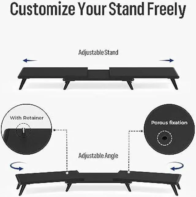 Alt view image 2 of 7 - loukin Dual Monitor Stand Riser for Desk, 17.32*9.84 Large Computer Stand for 2 Monitors, Laptop, Printer, Length and Angle Adjustable Computer Shelf, Home Office,Max 43.6 Length(Black)