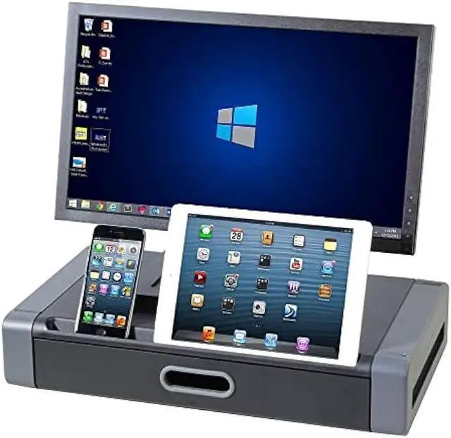 Alt view image 4 of 7 - Kantek Monitor Riser with Drawer & Smartphone/Tablet Slot, 19-Inch Wide x 11-Inch Deep x 4-Inch High, Black/Dark Grey (MS760)