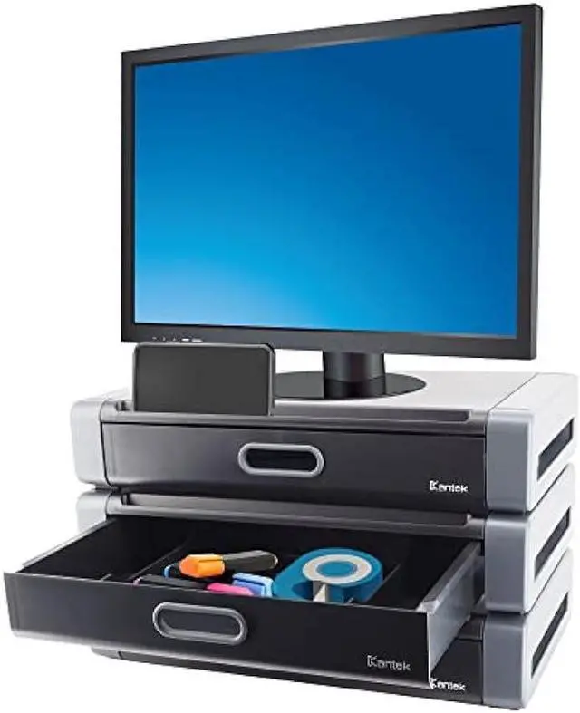 Alt view image 6 of 7 - Kantek Monitor Riser with Drawer & Smartphone/Tablet Slot, 19-Inch Wide x 11-Inch Deep x 4-Inch High, Black/Dark Grey (MS760)