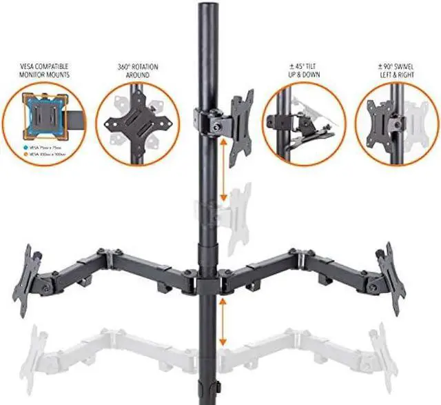 Alt view image 4 of 6 - Stand Steady 3 Monitor Mount Desk Stand | Clamp-On Height Adjustable Triple Monitor Stand | Full Articulation VESA Mount Fits Most LCD/LED Monitors 13-32 Inches | Easy Set-Up Three Monitor Arm