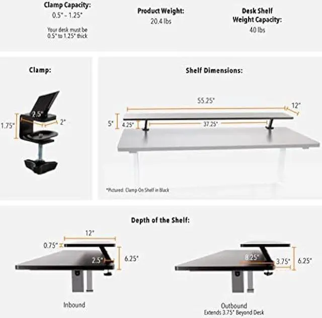 Alt view image 2 of 6 - Stand Steady 55 Inch Clamp On Desk Shelf | Large Monitor Riser Supports 3 Screens for Extra Storage | Ergonomic Monitor Stand Securely Attaches to Surface with Clamp Base - No Screws (55 In / Cherry)