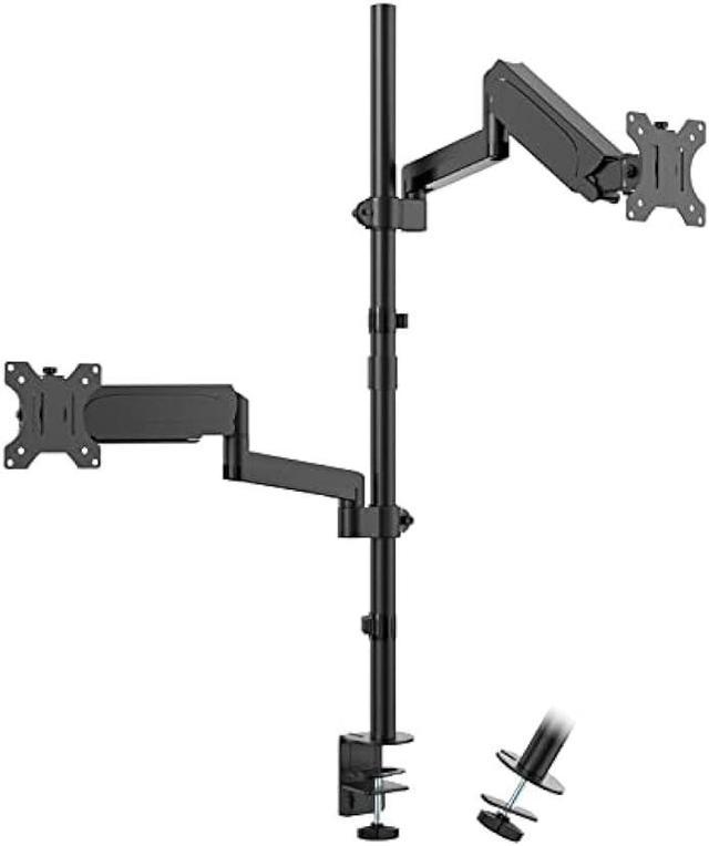 WORLDLIFT Built-in Mechanical Spring Dual Monitor Vertical Stacked Desk  Mount Stand Fits 2 Screens up to 32 inches VESA Compatible 75 100  Adjustable Arm Extra Tall Stand-up Pole 