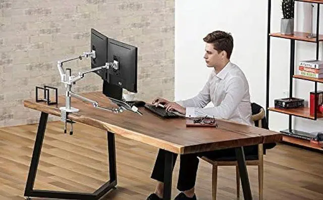 Alt view image 4 of 7 - Height Adjustable 3 in 1 Laptop Monitor Stand Compatible with 13 to 17.3 inch Laptop, Hold 2 Monitors 11 to 27 inch with Vesa, Monitor Desk Stand arm Riser Mount Stand Workstation (Silver)