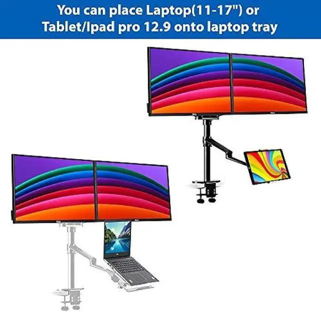 Alt view image 7 of 7 - Height Adjustable 3 in 1 Laptop Monitor Stand Compatible with 13 to 17.3 inch Laptop, Hold 2 Monitors 11 to 27 inch with Vesa, Monitor Desk Stand arm Riser Mount Stand Workstation (Silver)