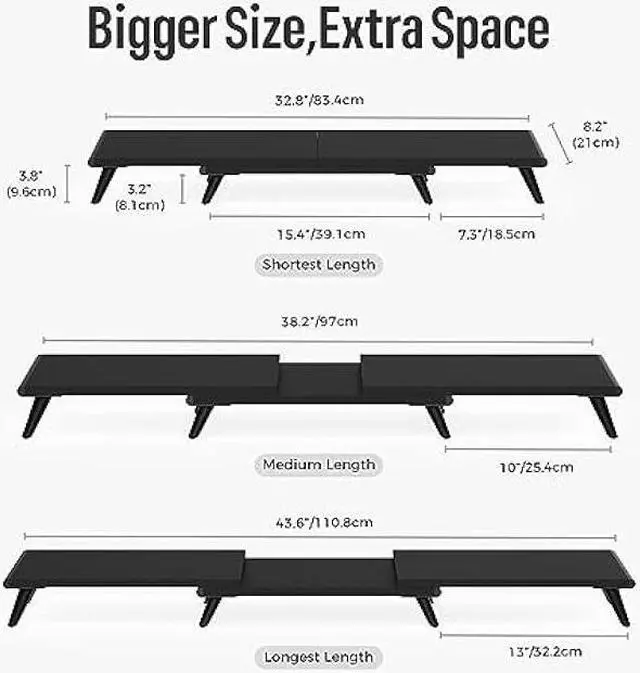 Alt view image 4 of 7 - loukin Dual Monitor Stand Riser for Desk, 17.32*9.84 Large Computer Stand for 2 Monitors, Laptop, Printer, Length and Angle Adjustable Computer Shelf, Home Office,Max 43.6 Length(Black)