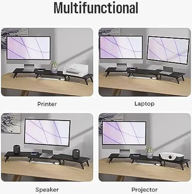 Alt view image 7 of 7 - loukin Dual Monitor Stand Riser for Desk, 17.32*9.84 Large Computer Stand for 2 Monitors, Laptop, Printer, Length and Angle Adjustable Computer Shelf, Home Office,Max 43.6 Length(Black)