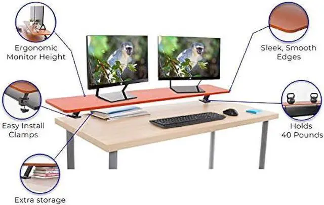 Alt view image 5 of 6 - Stand Steady 55 Inch Clamp On Desk Shelf | Large Monitor Riser Supports 3 Screens for Extra Storage | Ergonomic Monitor Stand Securely Attaches to Surface with Clamp Base - No Screws (55 In / Cherry)