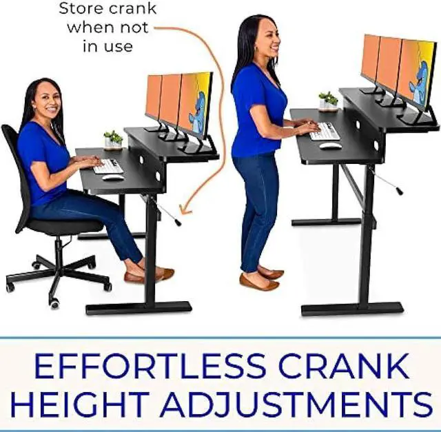 Alt view image 4 of 5 - Stand Steady Tranzendesk | 55 Inch Dual Level Standing Desk with Shelf | Easy Crank Height Adjustable Sit to Stand Desk | Stand Up Workstation with Monitor Riser for Home & Office (55in / Black)