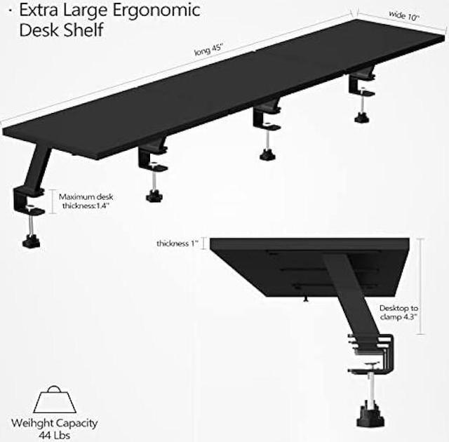 Alt view image 3 of 7 - Extra-Large 45-Inch Wood Clamp On Desk Monitor Shelf with Spacious Storage Space - Fits 60-inch or Dual 32-inch Screens, C-Clamp Design with Rubber Pad, Max Load 44lbs