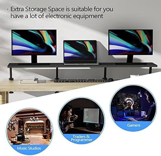Alt view image 7 of 7 - Extra-Large 45-Inch Wood Clamp On Desk Monitor Shelf with Spacious Storage Space - Fits 60-inch or Dual 32-inch Screens, C-Clamp Design with Rubber Pad, Max Load 44lbs