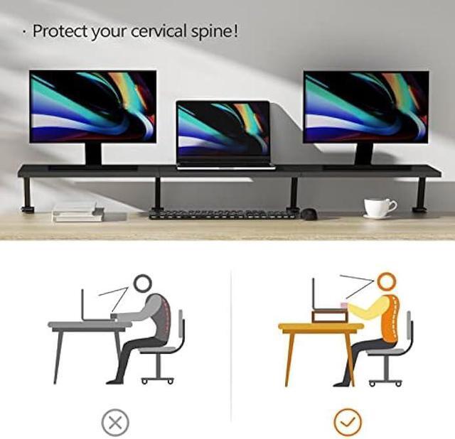 Alt view image 4 of 7 - Extra-Large 45-Inch Wood Clamp On Desk Monitor Shelf with Spacious Storage Space - Fits 60-inch or Dual 32-inch Screens, C-Clamp Design with Rubber Pad, Max Load 44lbs