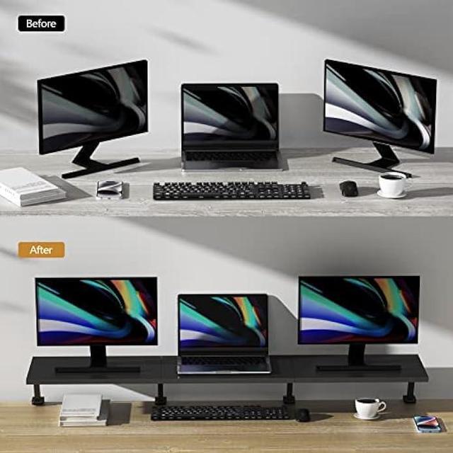 Alt view image 5 of 7 - Extra-Large 45-Inch Wood Clamp On Desk Monitor Shelf with Spacious Storage Space - Fits 60-inch or Dual 32-inch Screens, C-Clamp Design with Rubber Pad, Max Load 44lbs