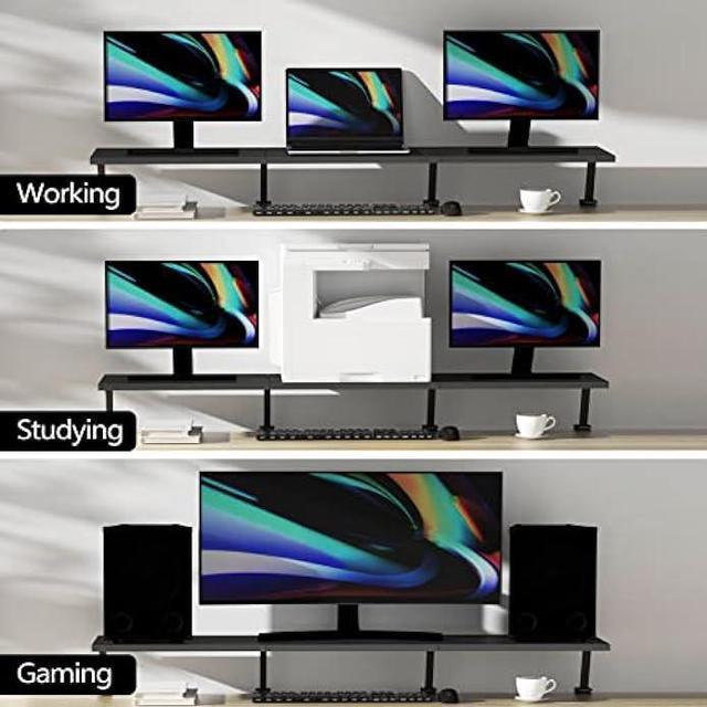 Alt view image 6 of 7 - Extra-Large 45-Inch Wood Clamp On Desk Monitor Shelf with Spacious Storage Space - Fits 60-inch or Dual 32-inch Screens, C-Clamp Design with Rubber Pad, Max Load 44lbs