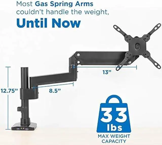 Alt view image 3 of 6 - Mount-It! Ultrawide Monitor Desk Mount, Single Monitor Mount for Heavy Monitors Up to 35 Inch and 33 Lbs, VESA 100, 200 mm Compatible, Height Adjustable Gas Spring Arm 2 x USB 3.0 and Audio Port