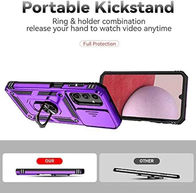 Alt view image 5 of 6 - Galaxy A14 5G Case,Samsung Galaxy A14 5G Case,with Screen Protectors and Camera Cover,[Military Grade] 16ft.Drop Tested Cover with Magnetic Kickstand Protective Case for Samsung A14 5G, Purple