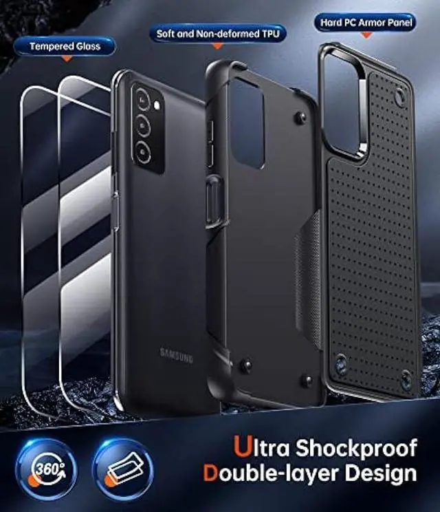 Alt view image 2 of 6 - LeYi for Samsung Galaxy-A03S Phone Case: Samsung AO3S Phone Case with [2 Pack] Tempered Glass Screen Protectors, Dual Layer Hard PC Textured Back Soft Bumper Case for Samsung A03S (Not Fit A03), Black