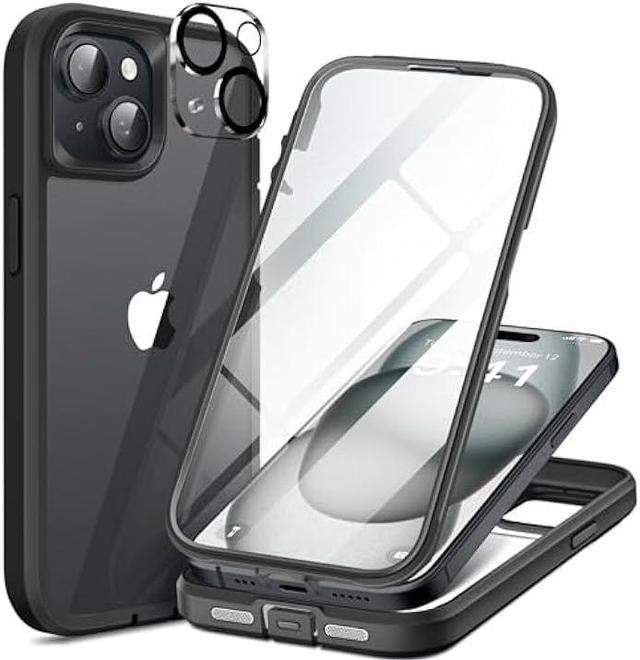 TIESZEN Compatible with iPhone 15 Plus Case, with Built-in 9H Tempered  Glass Screen Protector + 3X Camera Lens Protector, Dustproof Cover Designed  Full Body Rugged Shockproof Phone Case 6.7, Black 