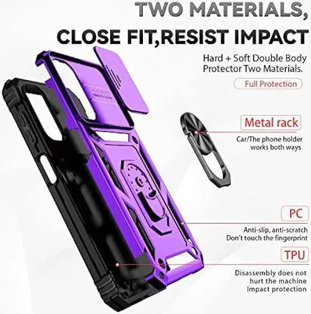 Alt view image 4 of 6 - Galaxy A14 5G Case,Samsung Galaxy A14 5G Case,with Screen Protectors and Camera Cover,[Military Grade] 16ft.Drop Tested Cover with Magnetic Kickstand Protective Case for Samsung A14 5G, Purple