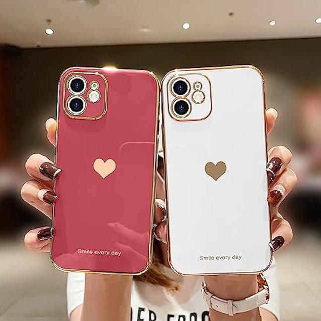 Teageo for iPhone 12 Pro Case for Women Girl Cute Love-Heart Luxury Bling  Plating Soft Back Cover Raised Full Camera Protection Bumper Silicone