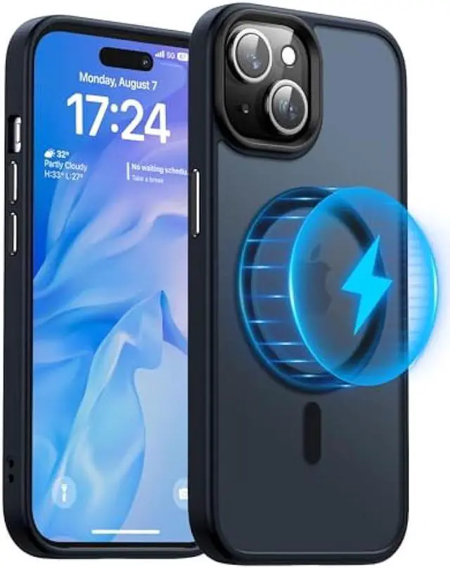 Main image of Meifigno Magic Mag Series Designed for iPhone 15 Case, [Military Grade Protection & Compatible with MagSafe], Translucent Matte Back with Aluminum Alloy Keys for iPhone 15 Phone Case, Black