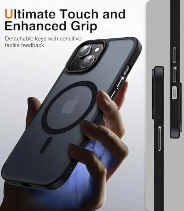 Alt view image 5 of 6 - Meifigno Magic Mag Series Designed for iPhone 15 Case, [Military Grade Protection & Compatible with MagSafe], Translucent Matte Back with Aluminum Alloy Keys for iPhone 15 Phone Case, Black