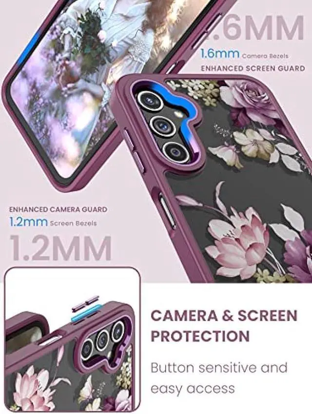 Alt view image 3 of 6 - DagoRoo for Samsung Galaxy A14 5G Case with Tempered Glass Screen Protector [2 Pack],[Military Grade Protective] Slim Soft TPU & Hard PC,Girls Women Crystal Clear Flower Pattern Cases (JD-Purple)