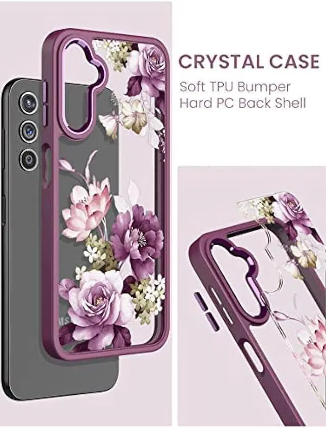 Alt view image 4 of 6 - DagoRoo for Samsung Galaxy A14 5G Case with Tempered Glass Screen Protector [2 Pack],[Military Grade Protective] Slim Soft TPU & Hard PC,Girls Women Crystal Clear Flower Pattern Cases (JD-Purple)