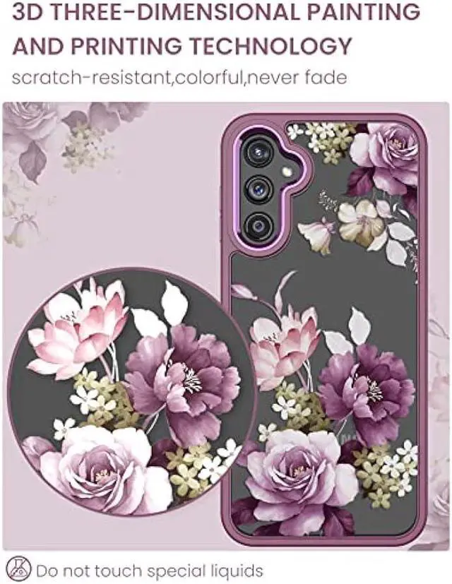 Alt view image 5 of 6 - DagoRoo for Samsung Galaxy A14 5G Case with Tempered Glass Screen Protector [2 Pack],[Military Grade Protective] Slim Soft TPU & Hard PC,Girls Women Crystal Clear Flower Pattern Cases (JD-Purple)