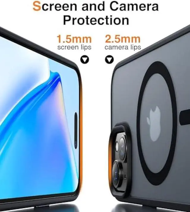 Alt view image 6 of 6 - Meifigno Magic Mag Series Designed for iPhone 15 Case, [Military Grade Protection & Compatible with MagSafe], Translucent Matte Back with Aluminum Alloy Keys for iPhone 15 Phone Case, Black