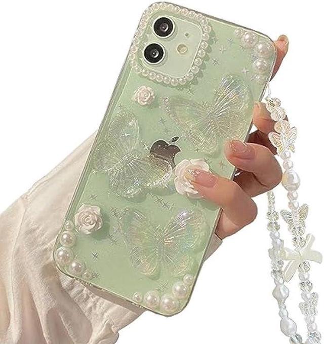 Faneiy for iPhone 12/12 Pro Case with Charm Chain Butterfly Flower