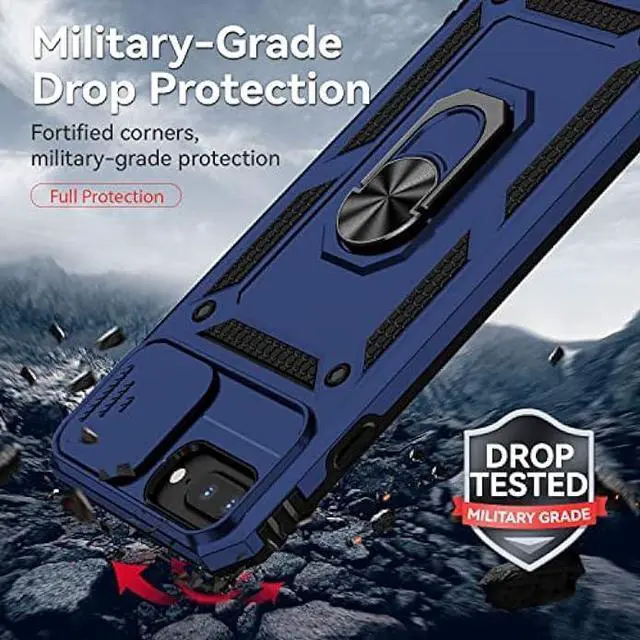 Alt view image 5 of 6 - for iPhone 8 Plus / iPhone 7 Plus / iPhone 6 Plus Case with Camera Lens Cover HD Screen Protector, 15 ft Military Grade Drop Protection Magnetic Ring Holder Kickstand Protective Phone Case (Navy Blue)