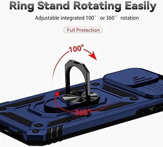 Alt view image 6 of 6 - for iPhone 8 Plus / iPhone 7 Plus / iPhone 6 Plus Case with Camera Lens Cover HD Screen Protector, 15 ft Military Grade Drop Protection Magnetic Ring Holder Kickstand Protective Phone Case (Navy Blue)