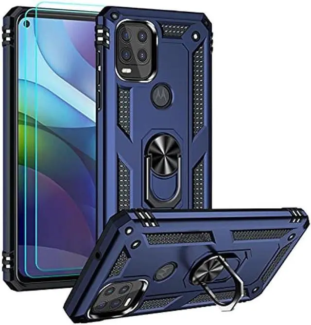 Main image of Androgate Compatible with Moto G Stylus 5G Case with HD Screen Protector, Military-Grade Ring Holder Stand Car Mount 16ft Drop Tested Protective Cover Phone Case for Motorola Moto G Stylus 5G, Blue