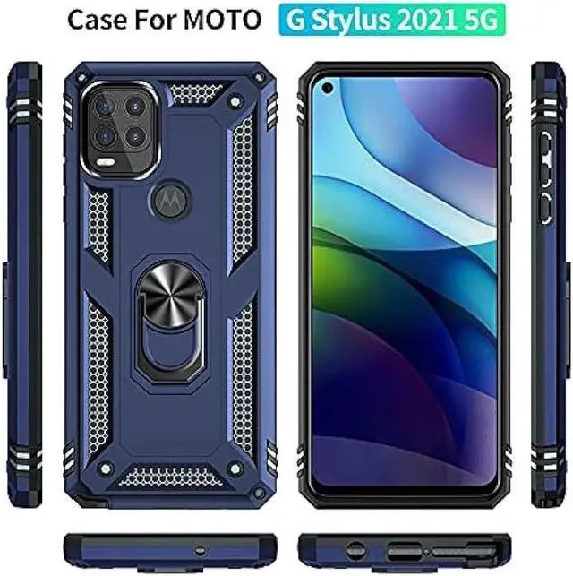 Alt view image 5 of 6 - Androgate Compatible with Moto G Stylus 5G Case with HD Screen Protector, Military-Grade Ring Holder Stand Car Mount 16ft Drop Tested Protective Cover Phone Case for Motorola Moto G Stylus 5G, Blue