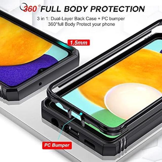 Alt view image 3 of 6 - LeYi for Galaxy A13 5G / A04s Case: Slide Camera Cover + [2 Pcs] Tempered Glass, for 360 Military-Grade with Kickstand, Black