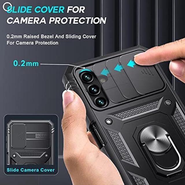 Alt view image 4 of 6 - LeYi for Galaxy A13 5G / A04s Case: Slide Camera Cover + [2 Pcs] Tempered Glass, for 360 Military-Grade with Kickstand, Black