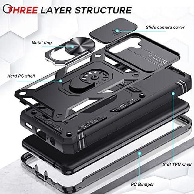 Alt view image 5 of 6 - LeYi for Galaxy A13 5G / A04s Case: Slide Camera Cover + [2 Pcs] Tempered Glass, for 360 Military-Grade with Kickstand, Black